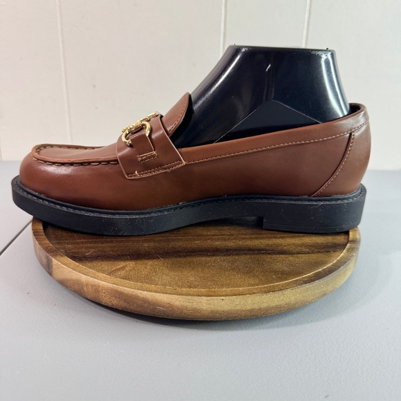 Tommy Hilfiger Women's Brown Leather Loafers Gold Buckle Platform Chunky Sole 8M - Picture 10 of 13